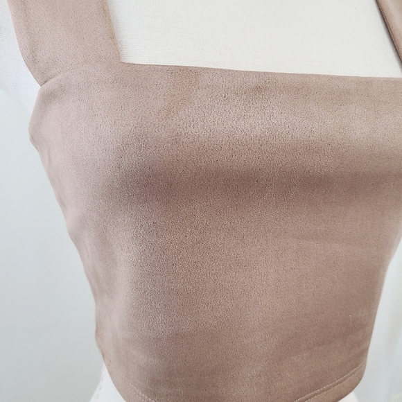 Susana Monaco wide strap crop top sand tan brown suede tank size XS NEW NWT - Picture 4 of 7